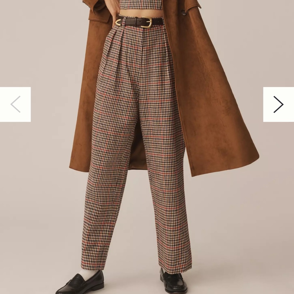 HUNTER BELL Brown Plaid High-Waist Pleated Trousers